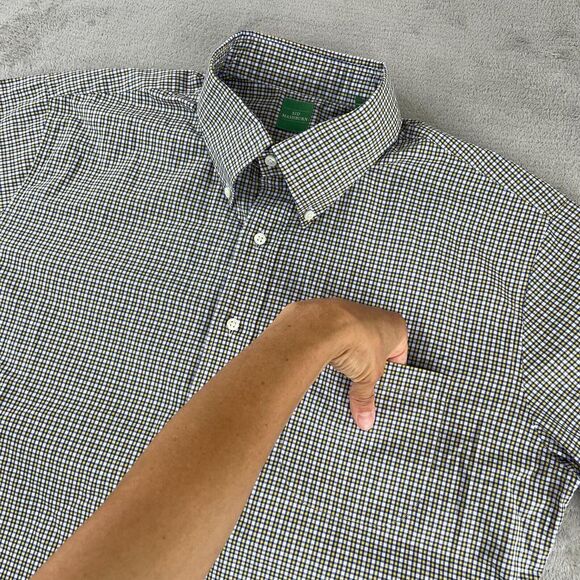 Sid Mashburn Shirt Men Large Yellow Blue Check Long Sleeve Designer Button Down - Picture 5 of 14